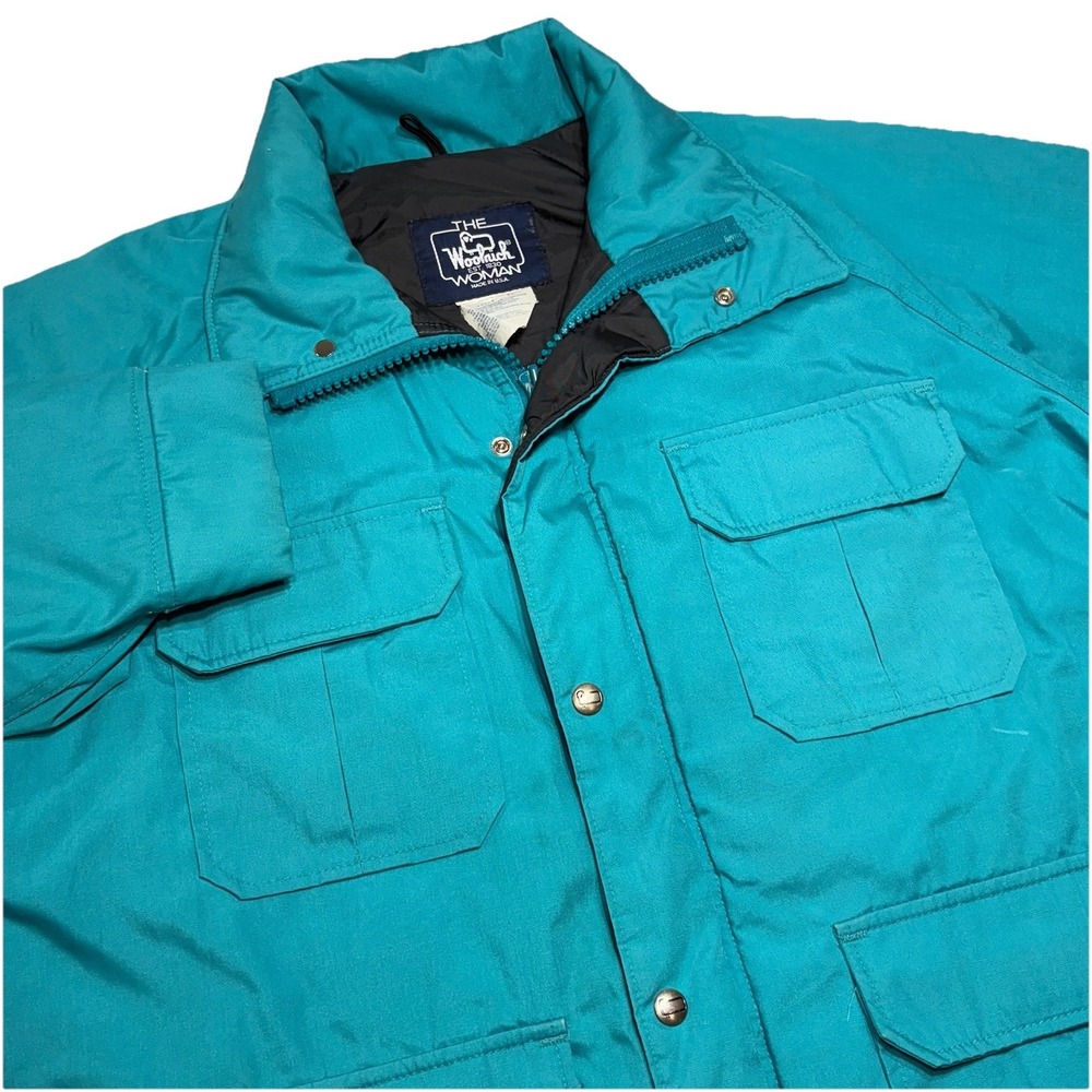 VTG Woolrich Coat Womens XL Green Full Zip Pockets Barn Chore Jacket Retro 80s